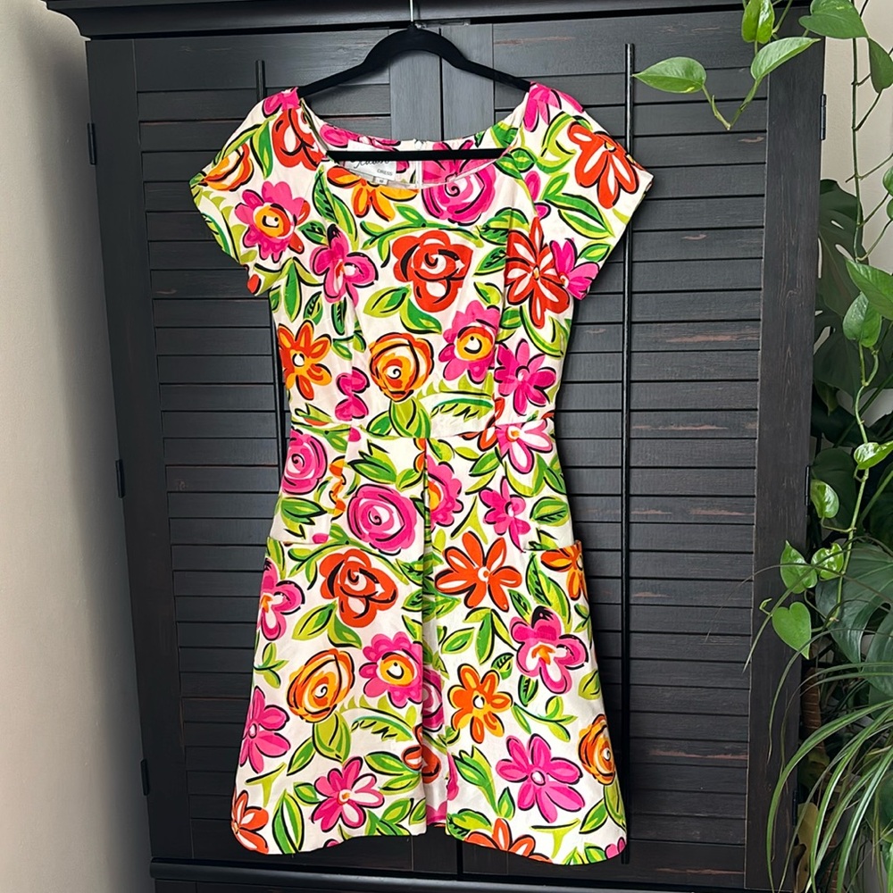 Vintage Arnold Scaasi silk party dress in pop floral pattern